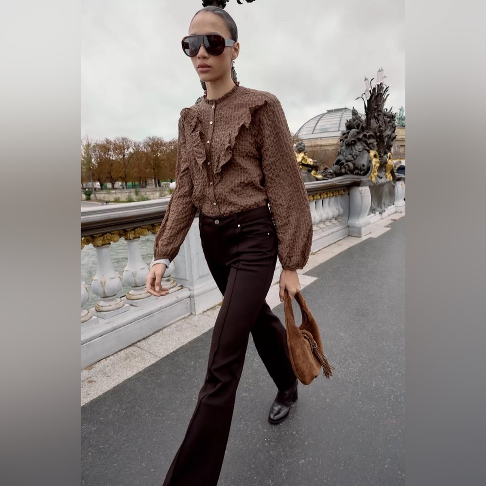 NWT ZARA Ruffle Check Blouse